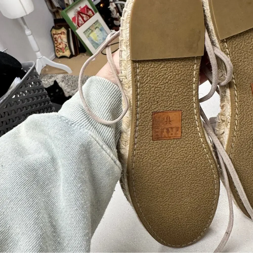 Frye Beige Leather Espadrille Flats Sandals Womens 6.5 Beachy Comfort Lace Up